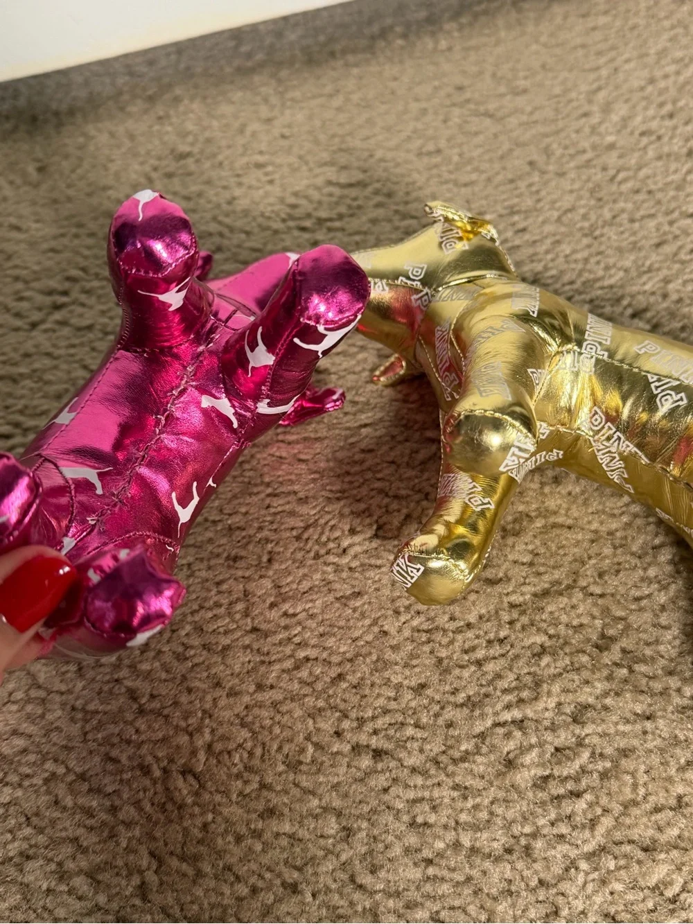 PINK Victoria's Secret Metallic Dog Plush Pair – Pink and Gold